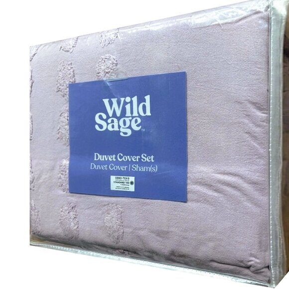 new 3-pc QUEEN Wild Sage Michaela Tufted Triangles Duvet Cover Set IRIS LAVENDER